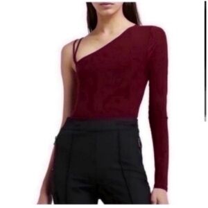 River Island One-Shoulder Dark Red Bodysuit